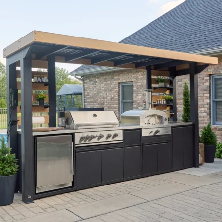 Fusion Flame 2 Outdoor Kitchen with Grill, Pizza Oven, and Refrigerator