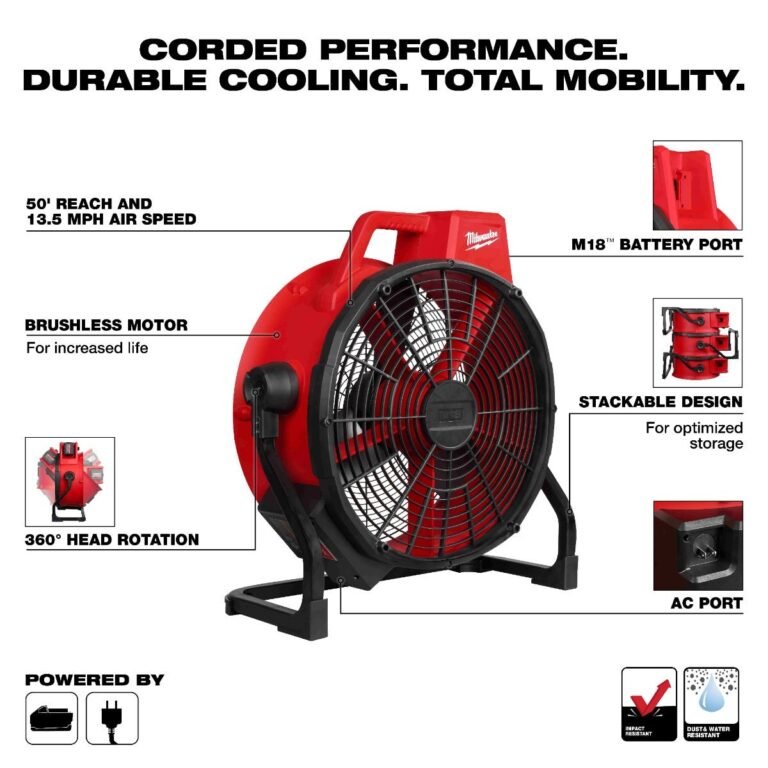 Milwaukee 0821-20 Cordless / Corded M18 Brushless 18-in. Fan, Tool Only