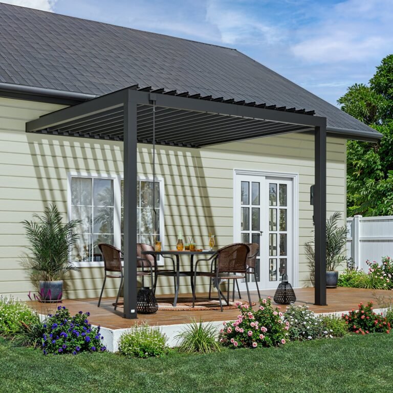 10×10 Evanston Wall Mounted Louvered Pergola