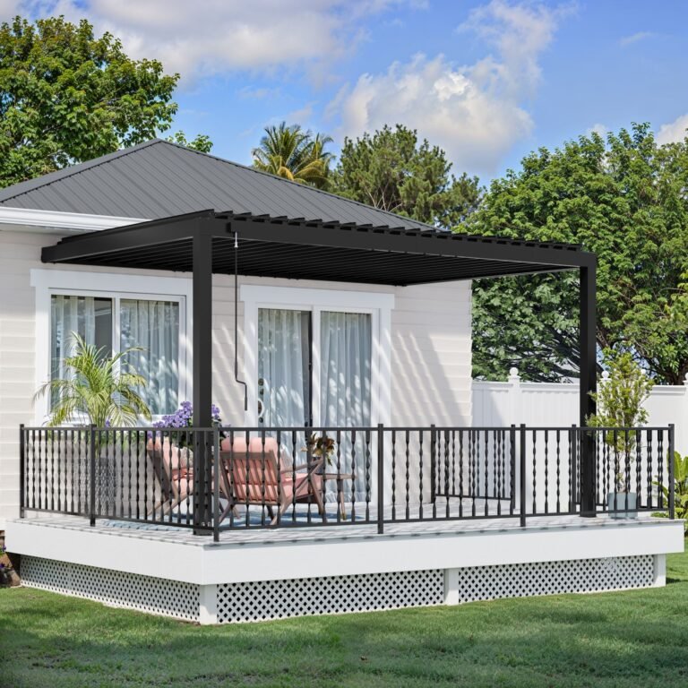 14×10 Evanston Wall Mounted Louvered Pergola