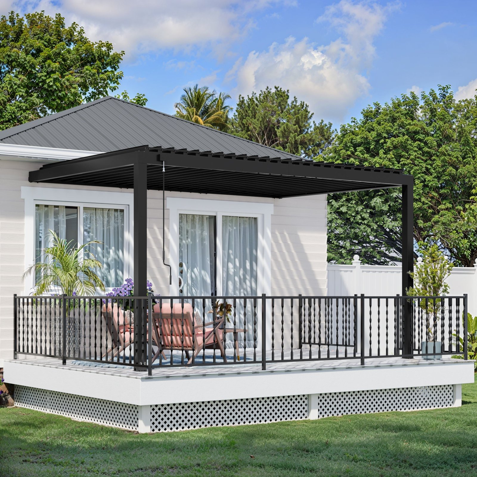 14×10 Evanston Wall Mounted Louvered Pergola