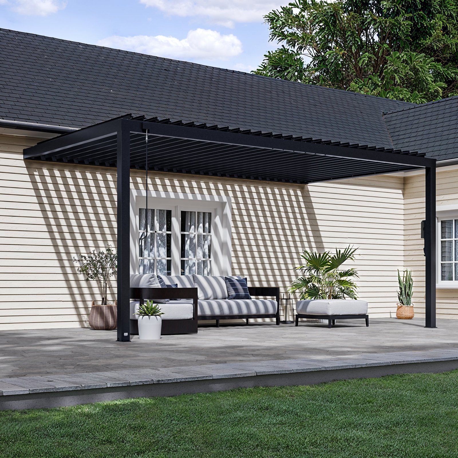 18×10 Evanston Wall Mounted Louvered Pergola