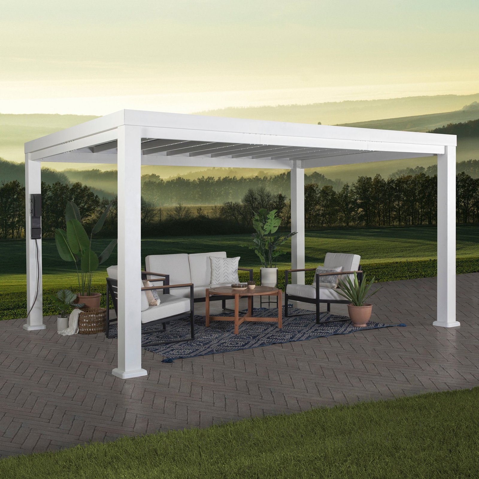 14×12 Windham Modern Steel Pergola With Sail Shade Soft Canopy