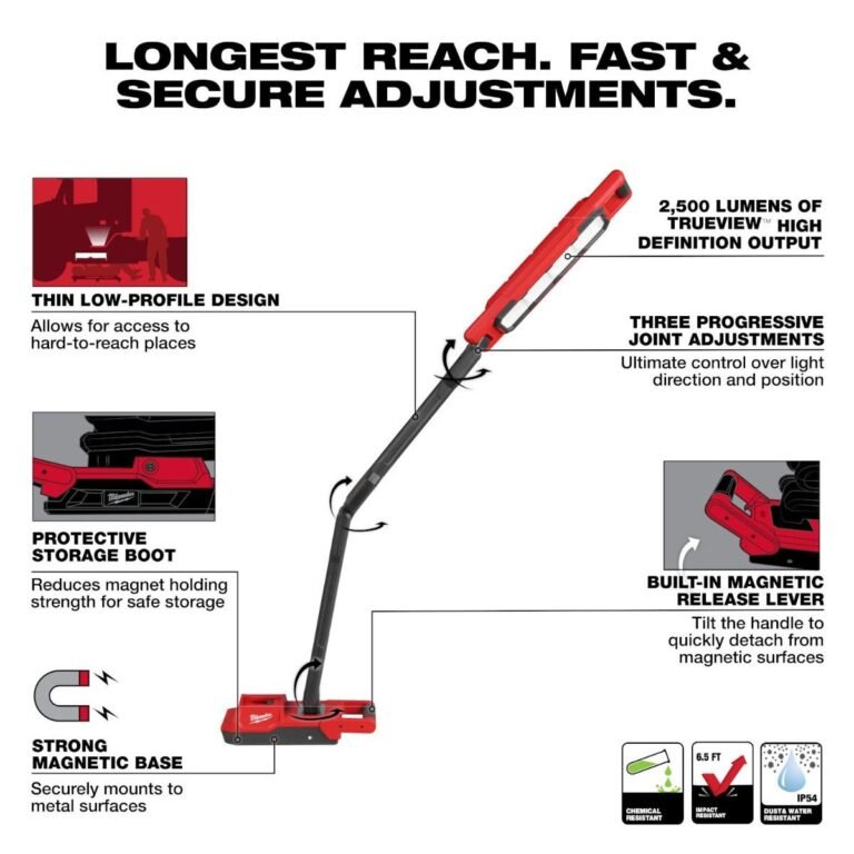 Milwaukee 2129-20 M18 Magnetic Extendable Articulating 2,500-Lumen Boom Light, Tool Only