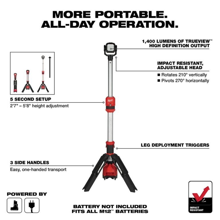 Milwaukee 2132-20 M12 / Corded ROCKET Dual Power Tower 1,400-Lumen Light