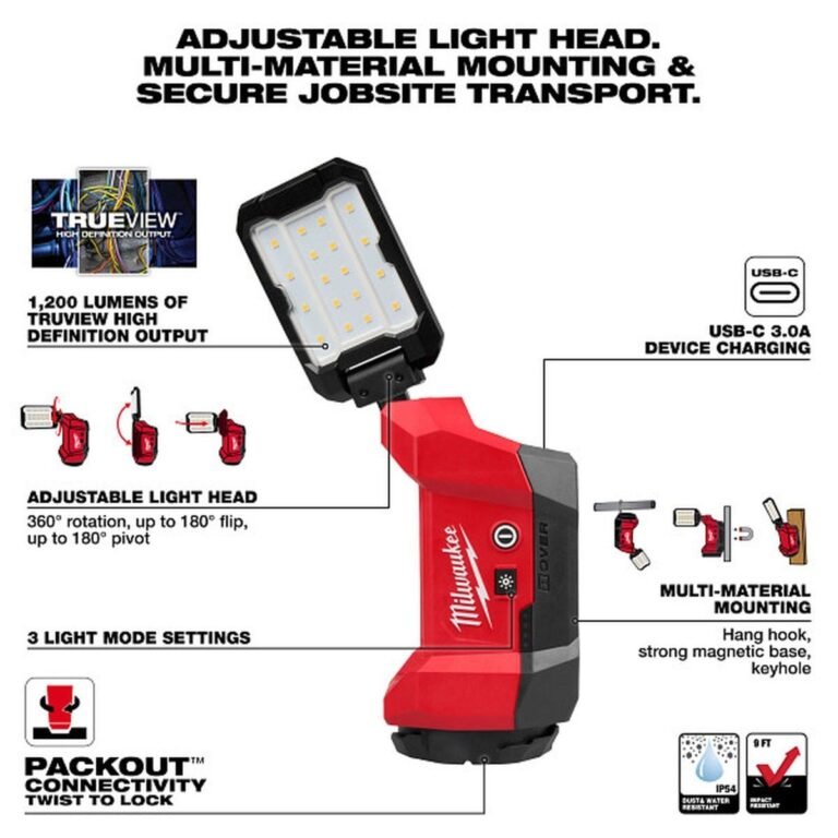 Milwaukee 2350-20 M12 ROVER 1200-Lumen Multi-Directional Flood Light w/ PACKOUT Compatibility
