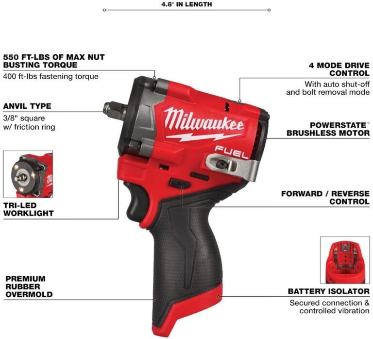 Milwaukee 2562-20 M12 FUEL Stubby 3/8 in. Impact Wrench, Tool Only