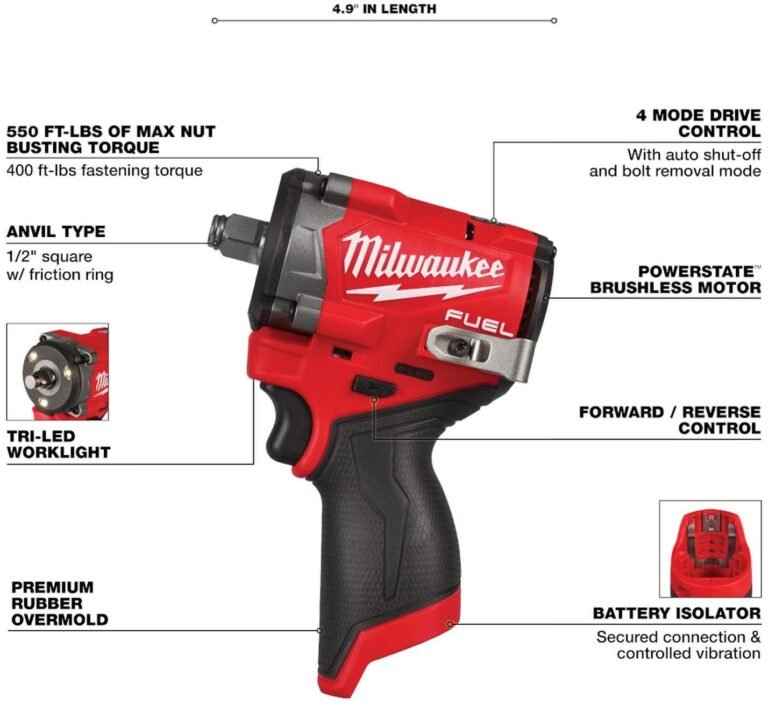 Milwaukee 2563-20 M12 FUEL Stubby 1/2 in. Impact Wrench, Tool Only