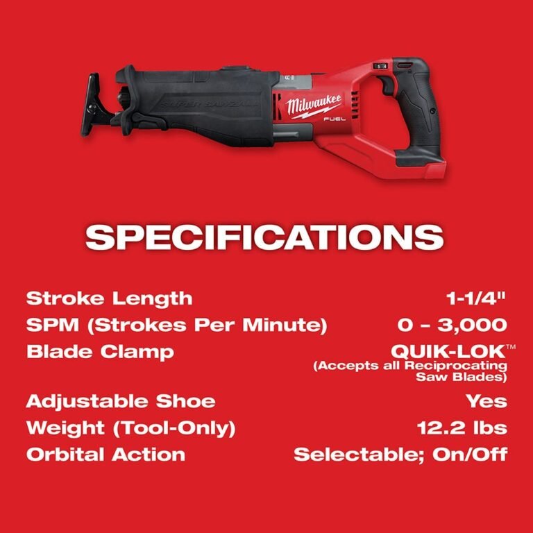 Milwaukee 2722-20 M18 Fuel Super Sawzall Reciprocating Saw, Tool Only