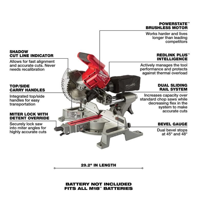 Milwaukee 2733-20 M18 Fuel 7-1/4 Dual Bevel Sliding Compound Miter Saw, Tool Only