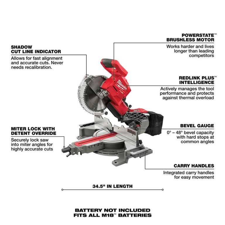 Milwaukee 2734-20 M18 10″ Dual Bevel Sliding Compound Miter Saw