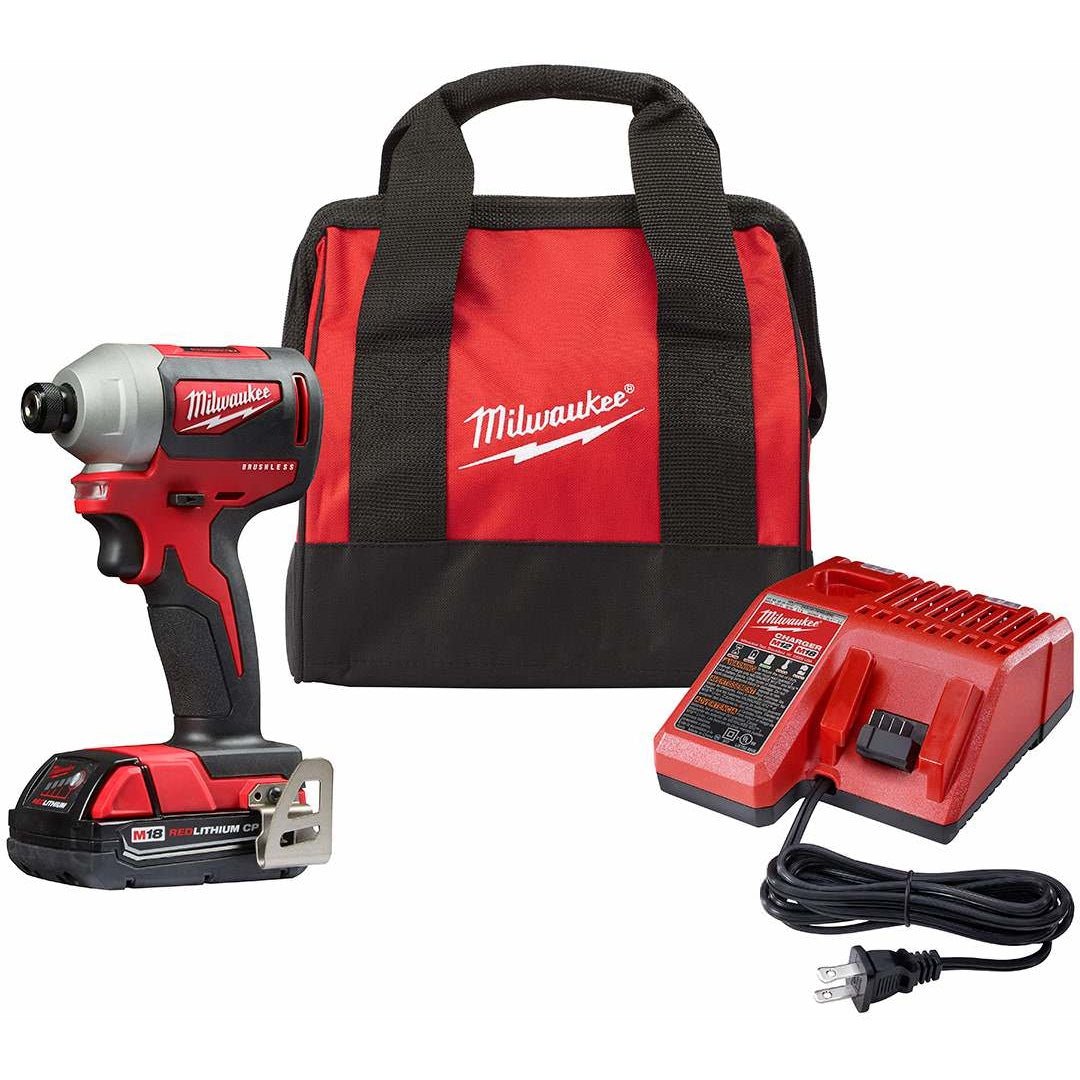 Milwaukee 2850-21P M18 Compact Brushless 1/4″ Hex Impact Driver 2.0Ah Kit