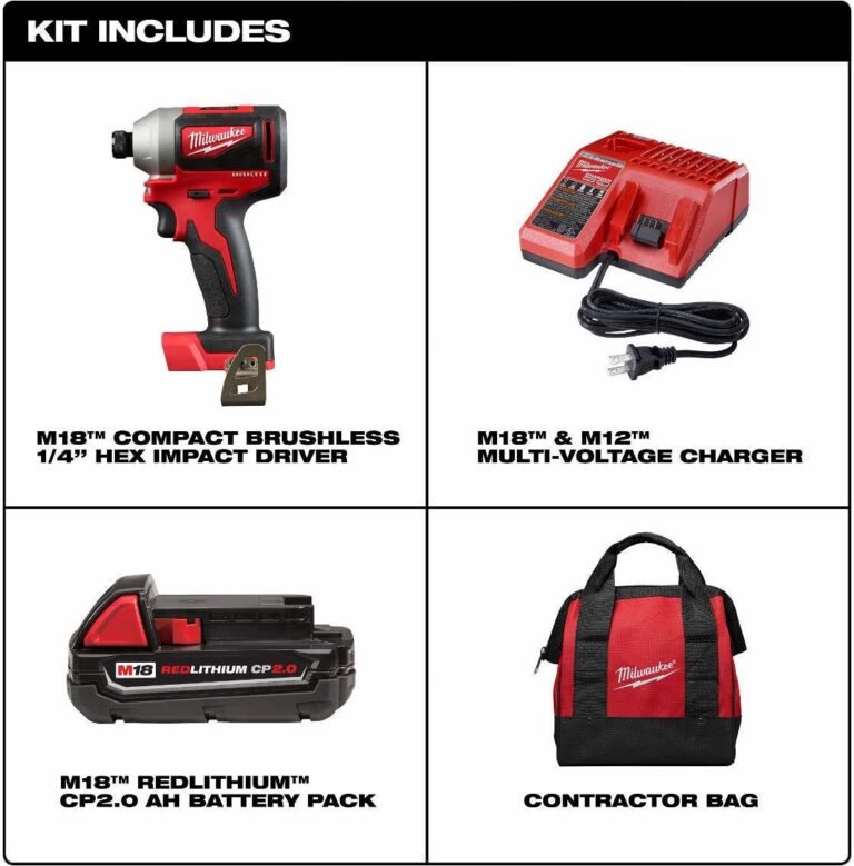 Milwaukee 2850-21P M18 Compact Brushless 1/4″ Hex Impact Driver 2.0Ah Kit