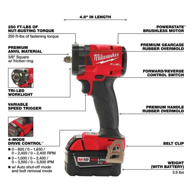 Milwaukee 2854-20 M18 FUEL 3/8-Inch Compact Impact Wrench with Friction Ring, Tool Only