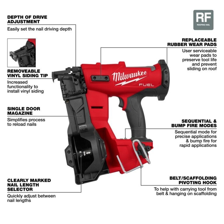 Milwaukee 2909-20 M18 FUEL Coil Roofing Nailer, Tool Only