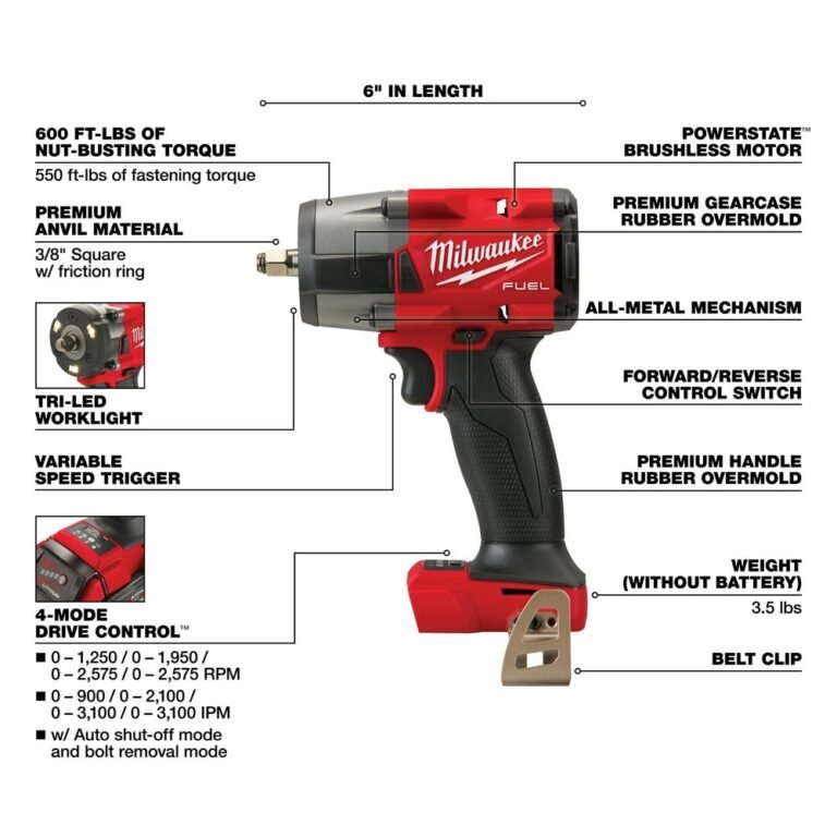 Milwaukee 2960-20 M18 FUEL 3/8-Inch Mid-Torque Impact Wrench with Friction Ring, Tool Only