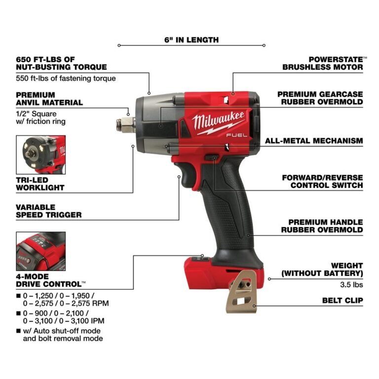 Milwaukee 2962-20 M18 FUEL 1/2-Inch Mid-Torque Impact Wrench with Friction Ring, Tool Only