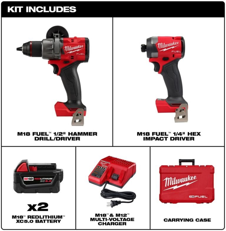 Milwaukee 3697-22 M18 FUEL 1/2-in. Hammer Drill and 1/4-in. Hex Impact Driver Combo Kit