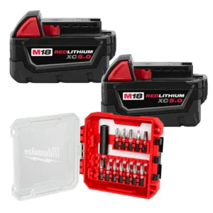 Milwaukee M18 Redlithium XC 5.0Ah Extended Capacity 2-Pack Batteries + 13-Piece Bit Set