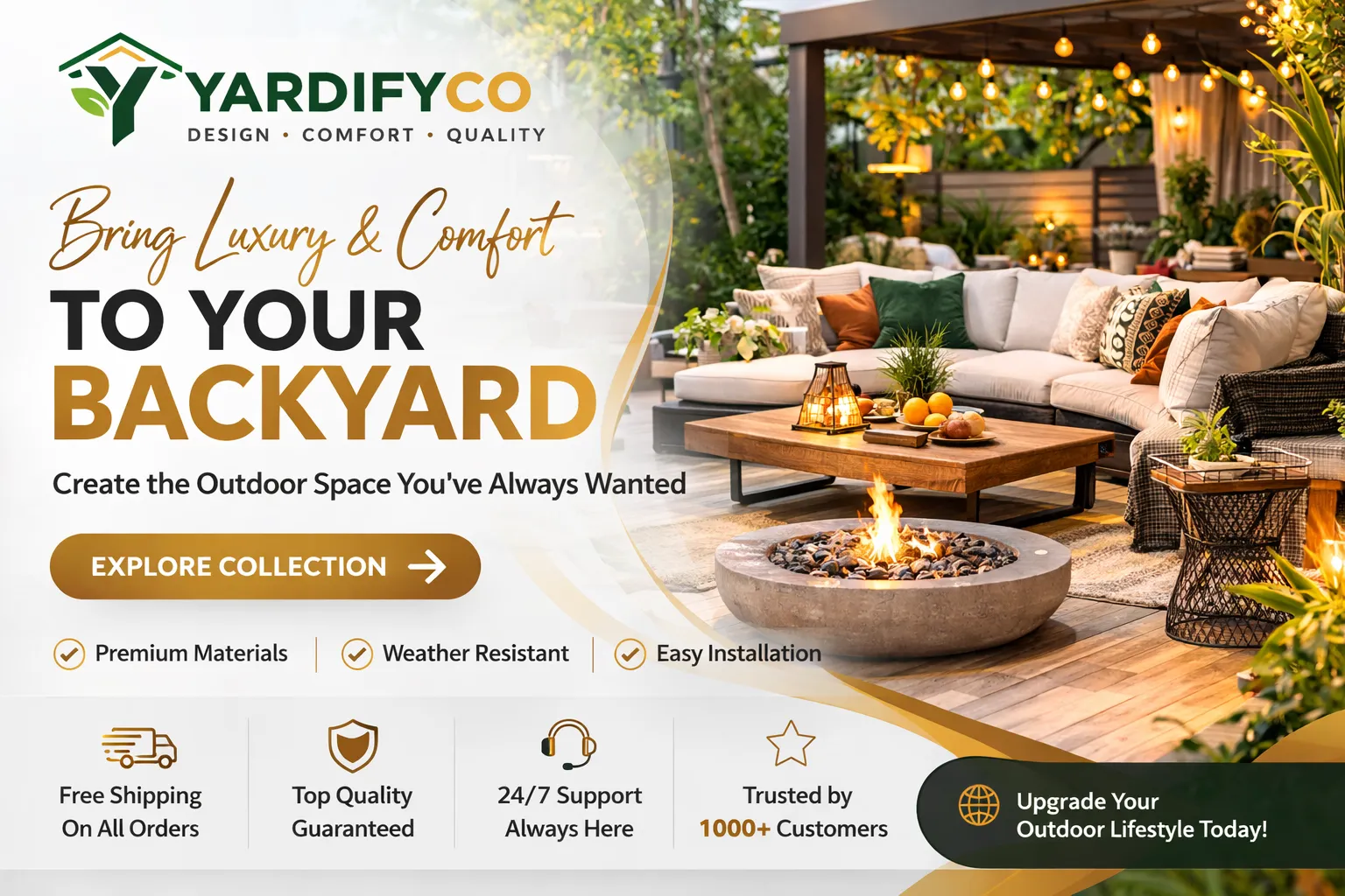 Premium outdoor living setup with modern backyard design by YardifyCo