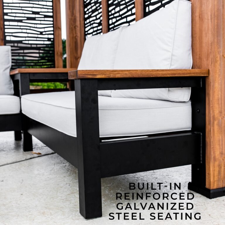 Tuscany Corner Pergola with Conversation Seating – Bamboo Panels