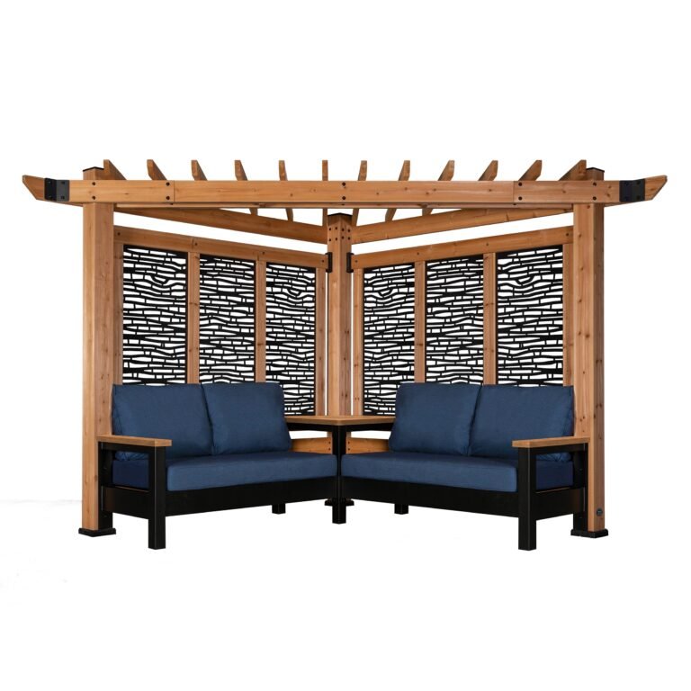Tuscany Corner Pergola with Conversation Seating – Bamboo Panels