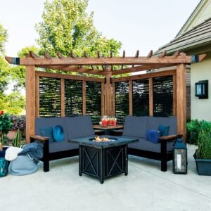 Tuscany Corner Pergola with Conversation Seating - Bamboo Panels