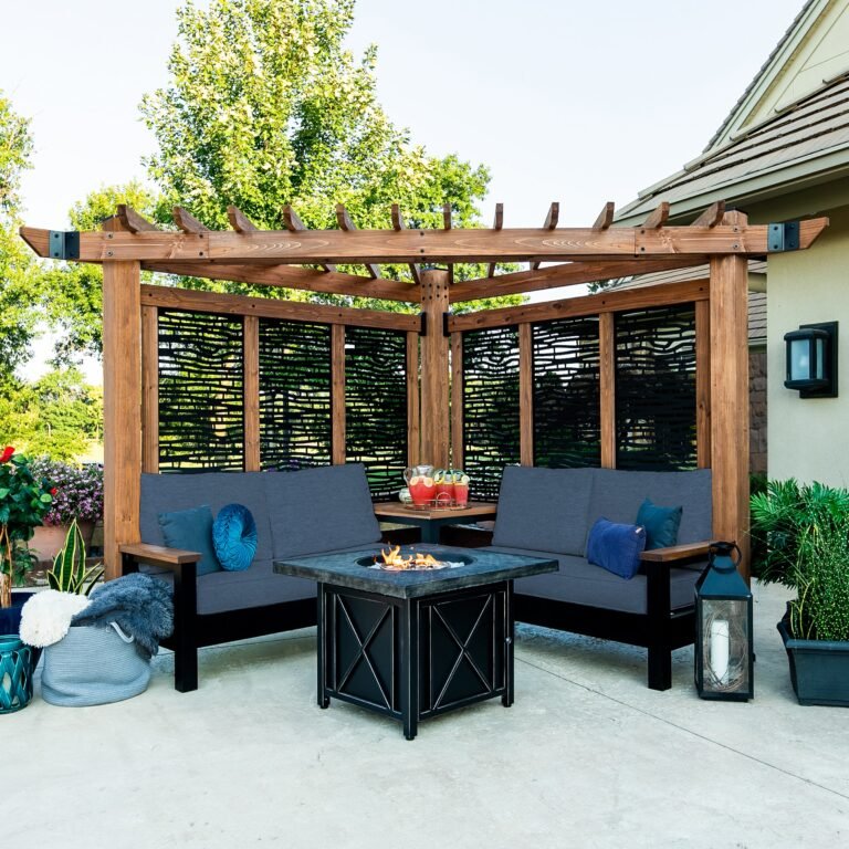 Tuscany Corner Pergola with Conversation Seating – Bamboo Panels