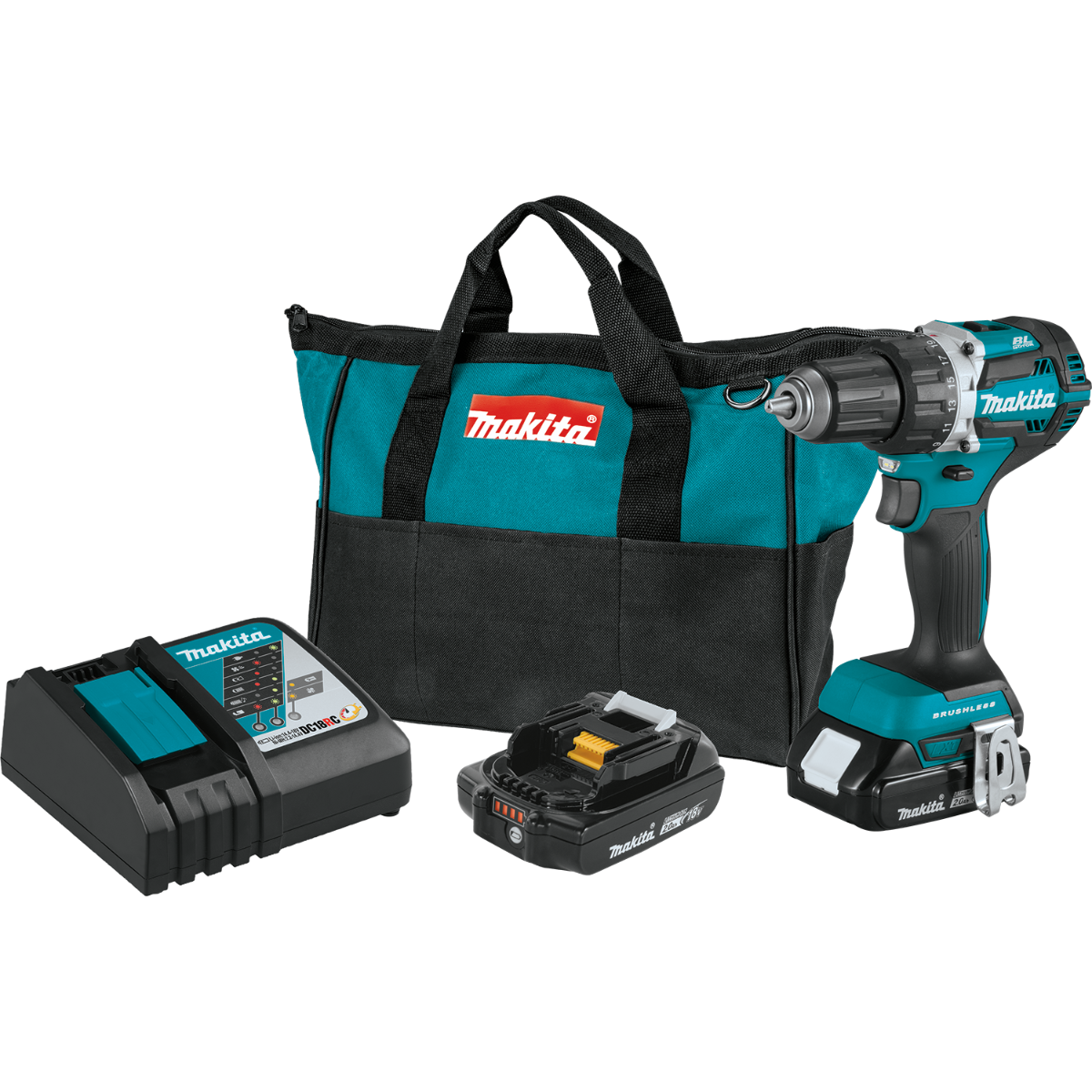 Makita XFD12R 18V LXT Lithium-Ion Compact Brushless Cordless 1/2″ Driver-Drill Kit (2.0Ah)