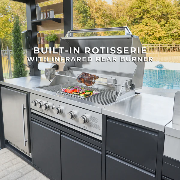 Fusion Flame 2 Outdoor Kitchen with Grill, Pizza Oven, and Refrigerator