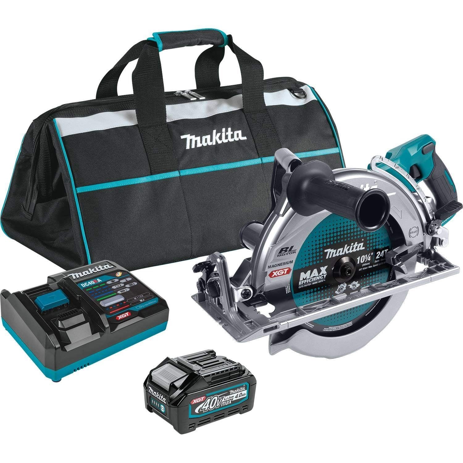 Makita GSR02M1 40V max XGT Brushless Cordless Rear Handle 10-1/4″ Circular Saw Kit, AWS Capable (4.0Ah)