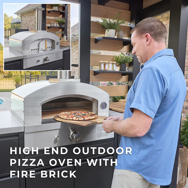 Fusion Flame 2 Outdoor Kitchen with Grill, Pizza Oven, and Refrigerator